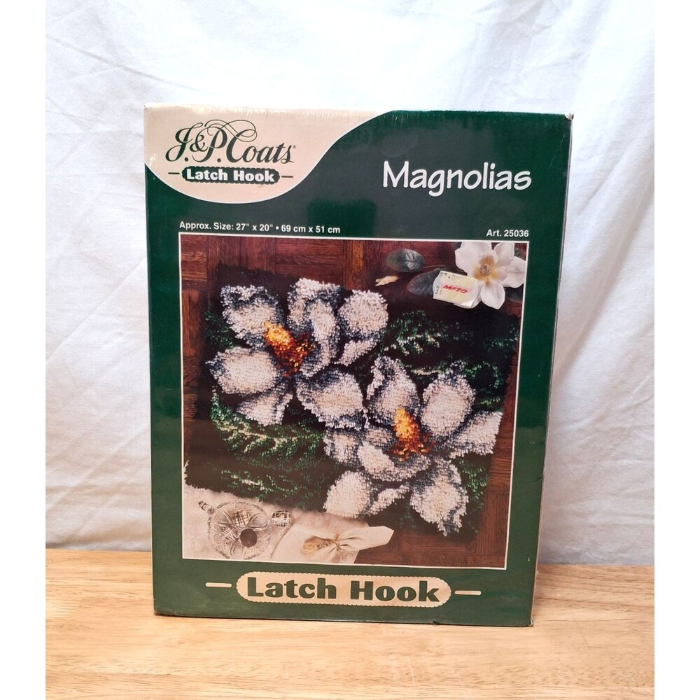 Vintage J & P Coats Magnolias Latch Hook Kit from 1998 Craft Floral Granny Hobby